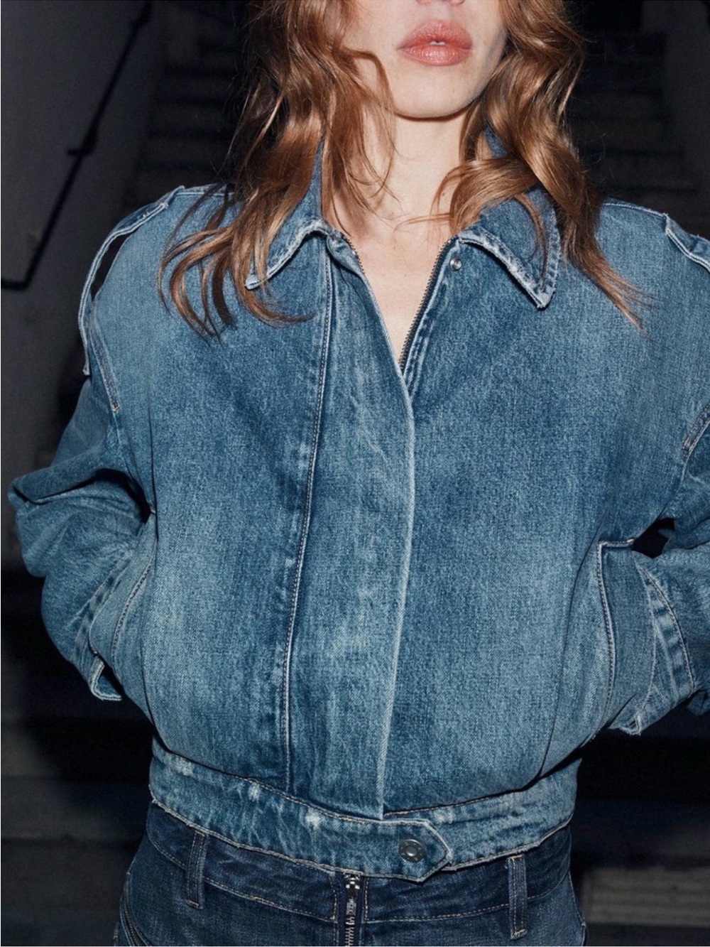 Zara Denim Bomber Jacket